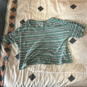 American Eagle women’s XS, green, blue & tan-striped short sleeve T-shirt